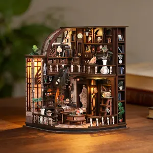 DIY Miniature Bookstore Kit with LED Light, Bacchus Bookstore Mini House, Wooden Dollhouse Puzzle, Book Nook Decor Gift