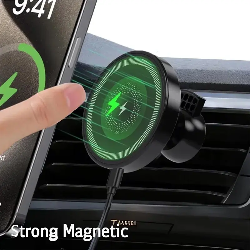 For Car Magsafe Wireless Charger Air Vent Phone Holder Stand For iPhone 17 16 15 14 13 12 Samsung Xiaomi 360 Rotation Fast Charging Cellphone Bracket Wireless Magnetic Charging Rotating Wireless Charging