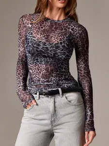 Sheer Leopard Print Long Sleeve Top