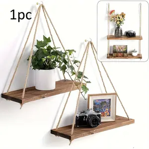 1pc Creative Wooden Swing Wall Decor, With A Hemp Rope, Wall-mounted Mural Organizer Ornaments, Wood Wall Art Storage Rack For Store, Farm, Porch, Living Room, Bedroom, Garden, Yard, Office, Home Decoration, Room Accessories
