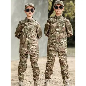 1set Kids Camo Training Suit, 100% Polyester Outdoor Camping Set, Regular Fit, Non-Stretch Woven Fabric, Spring/Fall Casual Style, Camouflage Pattern, for Outdoor