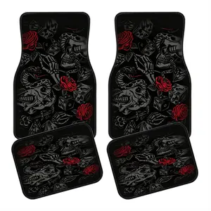 Four-Piece Retro Skull Rose Car Mats, Non-Slip Waterproof Floor Protectors, Universal Fit for Suvs and Cars, Ideal for Car Enthusiasts