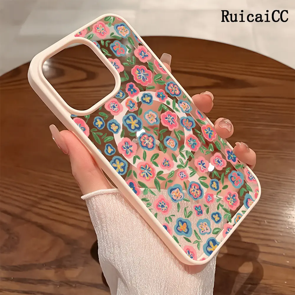 Premium Magnetic Phone Cases for iPhone11/12/13/14/15/16//17/Air/promax/Plus Hand-Drawn Ditsy Floral Vintage Pastel y2k cased MagSafe Ready, Anti-Fall, Springtok and Ultra-Thin Design | Perfect for Everyday Use Screen Protector Resistance Protective Prote