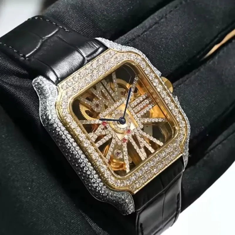 Moissanite Skeleton Dial Square Watch