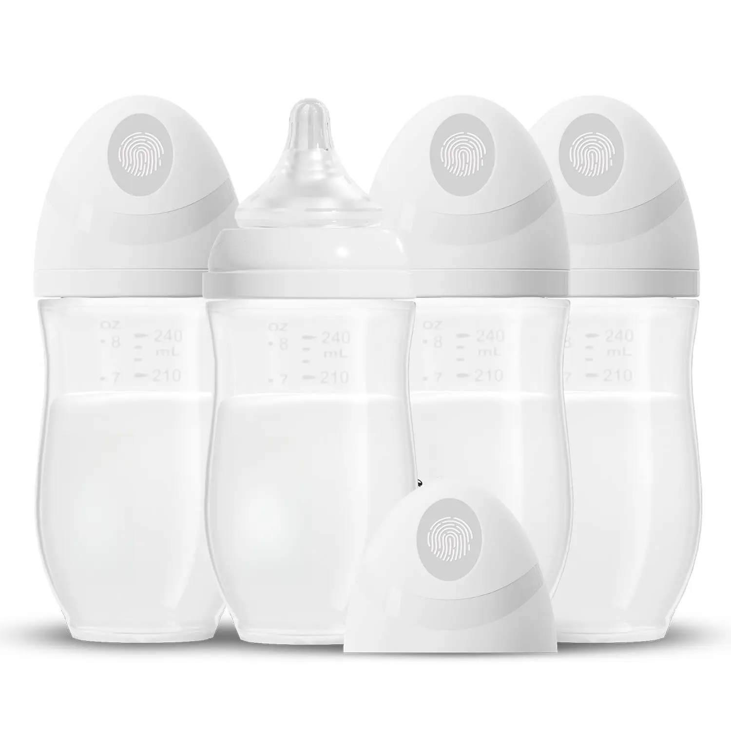 Non-Glass Baby Breastfeeding Bottles, Wide Neck, Medium Flow (M) Nipples, 3-6 Months+, 8 oz (6.0 to 8.9 fl. oz.), White, Affordable High-Quality 4-Pack, Affordable Prices