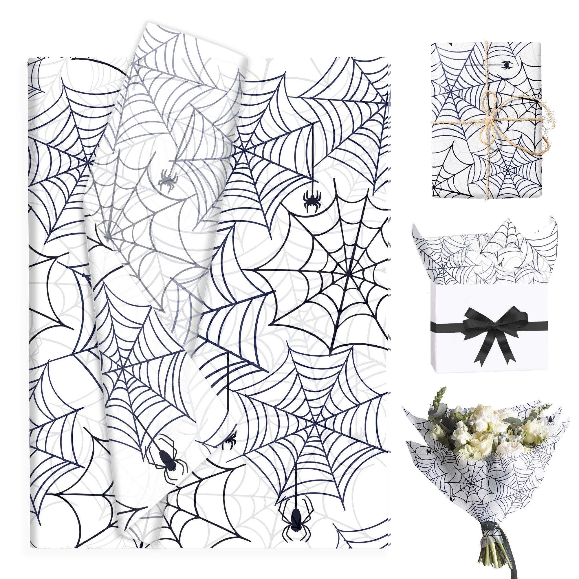 50 sheets of Halloween spiderweb pear paper, moisture-resistant thin copy paper for candy gifts, spooky web-patterned tissue paper, suitable for Halloween candy bags, gift box fillers, and handmade DIY projects