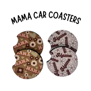 Mama Flower Handmade Craft 2-Piece Car Coasters Set - 1 Pack Neoprene Foam with Sublimated Art, Automotive Interior Decoration Accessories for Surface Protection