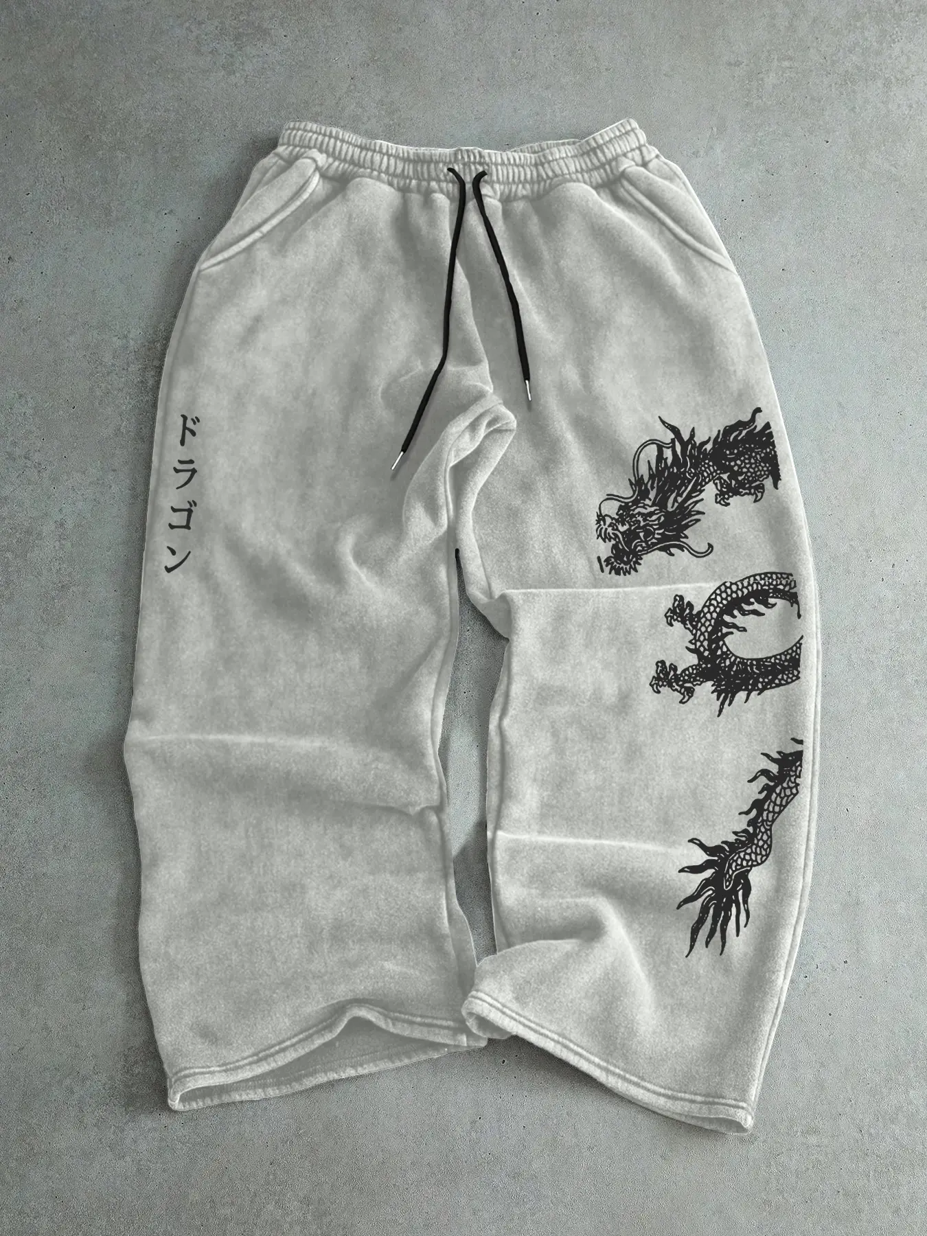 Men's and Women's Casual Dragon Print Drawstring Pants, Comfortable Loose Fitted Straight Leg Sport Trousers for Fall & Winter, Versatile Daily Wear, Drawstring Waist Sweatpants, Letter Print Sweatpants, Graphic Sweatpants