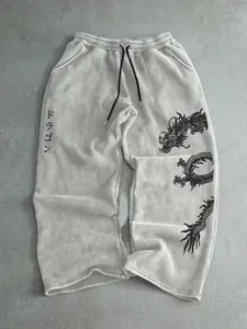 Men's and Women's Casual Dragon Print Drawstring Pants, Casual Sports Pants, Comfortable Loose Fitted Straight Leg Sport Trousers for Fall & Winter, Versatile Daily Wear