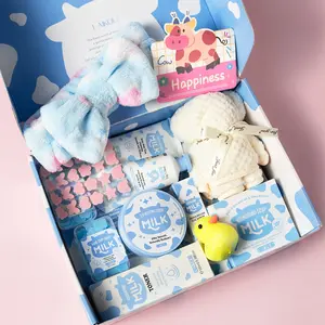 Gift Box + Greeting Card + Hair Scrunchie + Hair Clip + Bear Towel + Cleansing Bar + Toner + Rollerball Eye Serum  + Acne Patches + Clay Mask  + Hydrating Sheet Mask  + Body Scrub + Hand Wax  + Hand Cream  + Hand Sanitizing Soap Sheets + Variety Gift Set