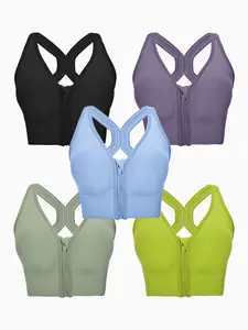 Women's Wireless Yoga Sports Bra Set, Front Zipper Design, Medium Support, Slim-Fit Lined Fabric, Perfect for Fitness & Running, Sporty Breathable Bras