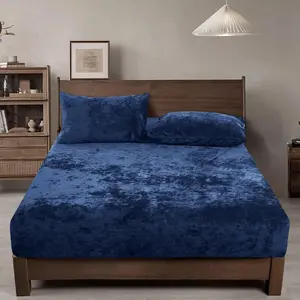 Velvet Sheet Only Queen Size, Super Bottom with 15" Deep Pocket,Suitable for Fall Winter and, No Pillowcases, Navy Blue