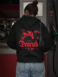Dracula Vintage Graphic Hoodie, Comfortable Fall Halloween Sweatshirt, Vampire Classic Novel Lover, Unisex Fitted Casual Hooded Pullover, Gothic Style