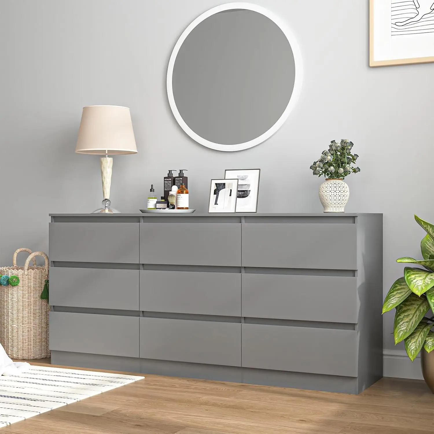 Grey-9 Drawers(15.7"D x 59.1"W x 28.3"H)