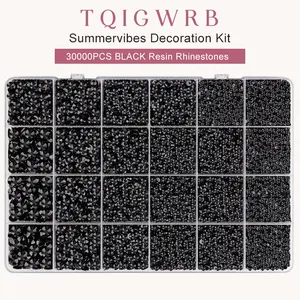 #Summervibes Black Resin Diamond Craft Set: 24 Grids (30,000 Diamonds),  Gifted Tools,  2,3,4,5,6mm Resin Flat Back Crystals for Craftings, Crafts, Clothes, Shoes, Nails