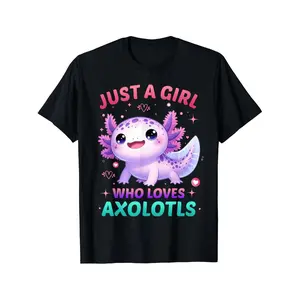 Just A Girl Who Loves Axolotls Axolotl Cute Cartoon T-Shirt Breathable Short-Sleeve Casual Top with Easy Design For Men and Woemn