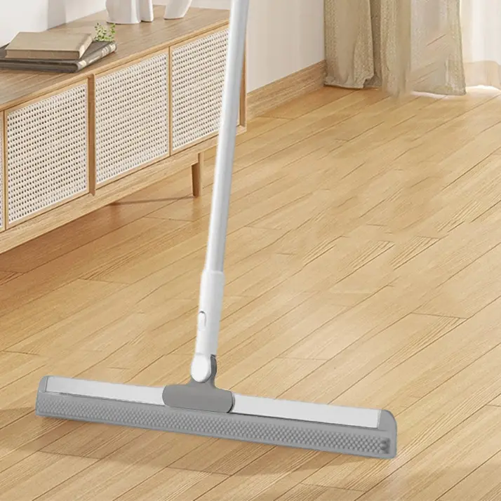 3-in-1 Extendable Rubber Broom - Silicone Sweeper, Floor Scraper, Wiper Mop, Bathroom Window Glass Cleaner Tool, 75cm-117cm Adjustable Length, Home Cleaning Products