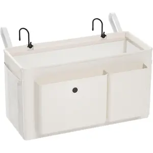 X-SBB40 Bedside Caddy Bedside Organizer with Fixed Straps & Water Bottle Holder, Bunk Bed Caddy ideal for Home, Dorm, Hospital, Crib, Versatile Bedside Storage Solution (White)