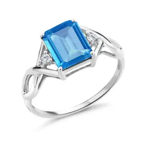 925 Sterling Silver 3-Stone Ring for Women | Gemstone Birthstone and Lab Grown Diamond | Emerald Cut 9X7MM | Wedding Anniversary Engagement Promise Ring