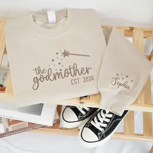 Custom EMBROIDERED The Godmother Est Sweatshirts, Custom Kid Names On Sleeve, Godmother Proposal, Gift for The Godmother Shirt