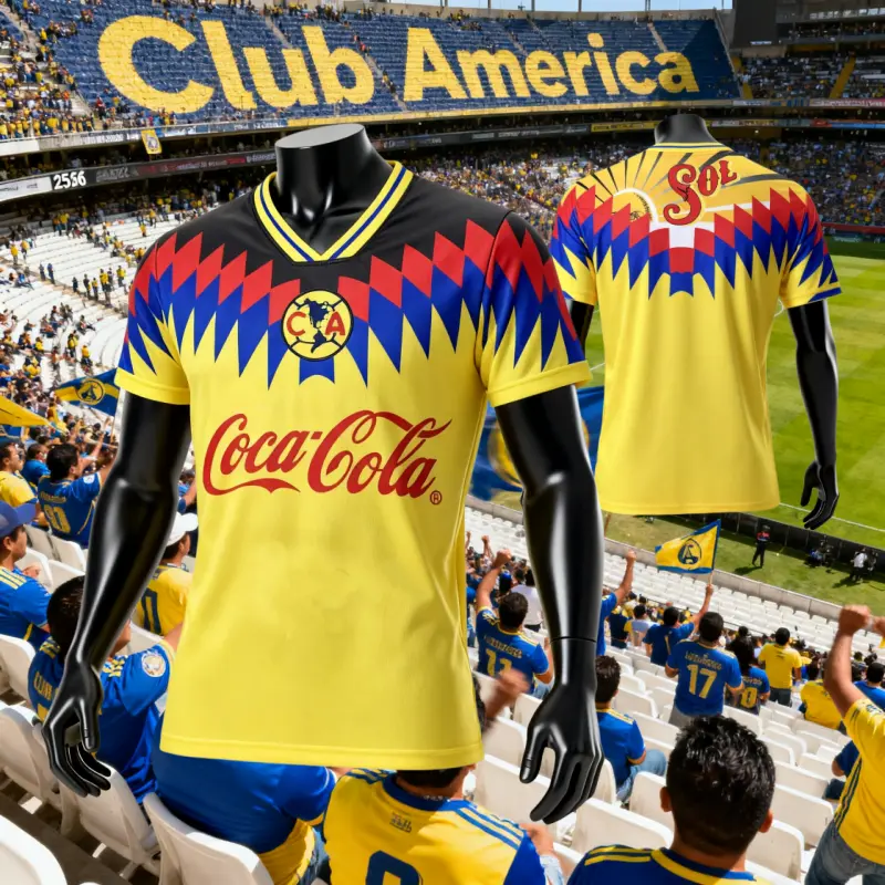 95 96  Club America Home Away Yellow Blue Short-Sleeve Soccer Jersey