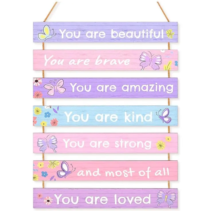 Purple Butterfly Hanging Wood Girl Room Decor - Inspirational, Colorful, Durable, Easy to Clean for Teen Girls' Bedroom