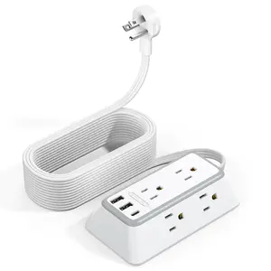 3-Sided Flat Plug Surge Protector w. 25ft Extension Cord & USB-C