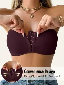 Women's Strapless Push-Up Bra, Medium Support, Plain Pattern, Fitted Design, All Seasons Wear, Invisible Wedding & Daily Use