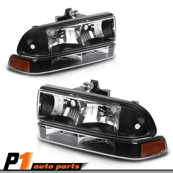 Headlight Set for 98-04 Chevy S10/Blazer, Black Housing, Factory Direct Bumper Lamps