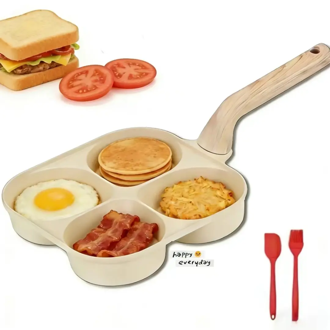 4-Hole Non-Stick Egg Frying Pan - Quick Breakfast Omelette Maker, egg pan fast pan,medical stone omelet non-stick cookware,Oil-Free Easy-Clean Pancake Pan Compatible with Induction/Gas Stoves, Kitchen Gadget  quick cooking