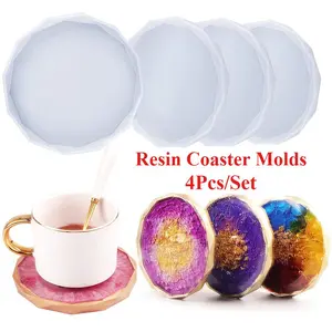 4 Pack Coaster Molds Set,Diamond Edge Crystal & Round Geode Silicone Molds for Epoxy Resin Casting,Christmas Party Gifts,DIY Hand Tools Kits