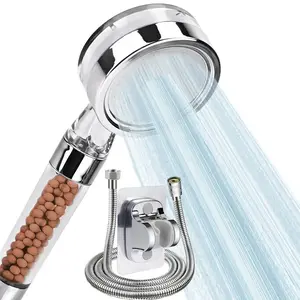 High-Pressure Filtered Shower Head with 59-Inch Stainless Steel Hose, Anti-Burst Design, No-Drill Wall-Mounted Bracket for Home Use