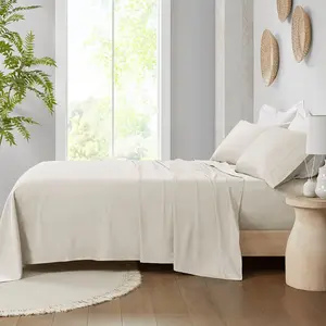 360 Stand King Size Organic Cotton Deep Pocket Sheet Set - 300 Thread Count, Sateen Weave, Buttery Soft, 108x102x0.13 in, Ivory, Fits King Mattress