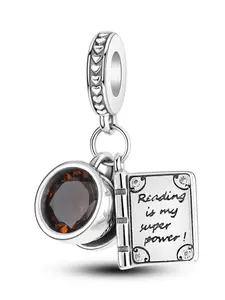 Silver Color Coffee Cup Pendant Necklace, Zirconia Book Charm, Charm Chains, Casual Jewelry for Women, All Seasons DIY Supplies