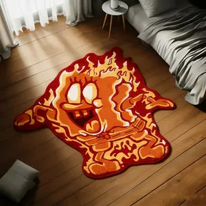 Cartoon Flame Sprite Irregular Rug, Fun Cartoon Flame Carpet, Trendy Decorative Footpad for Bedroom Living Room, Universal for Game Room Bedroom Living Room