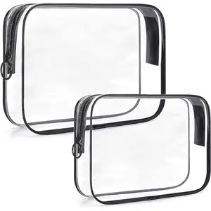 TSA Approved Toiletry Bag,2 Pack Clear Toiletry Bag, Quart Size Travel Bag TSA Approved,Clear Travel Bags for Toiletries,Clear Cosmetic Bags with Zipper, Carry on Travel Bag,Black