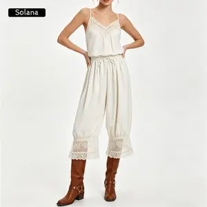 Women Summer Lace Pajama Set V-neck Cami And Cropped Bloomer Pants 2 Piece Vacation Sets Y2k Outfit