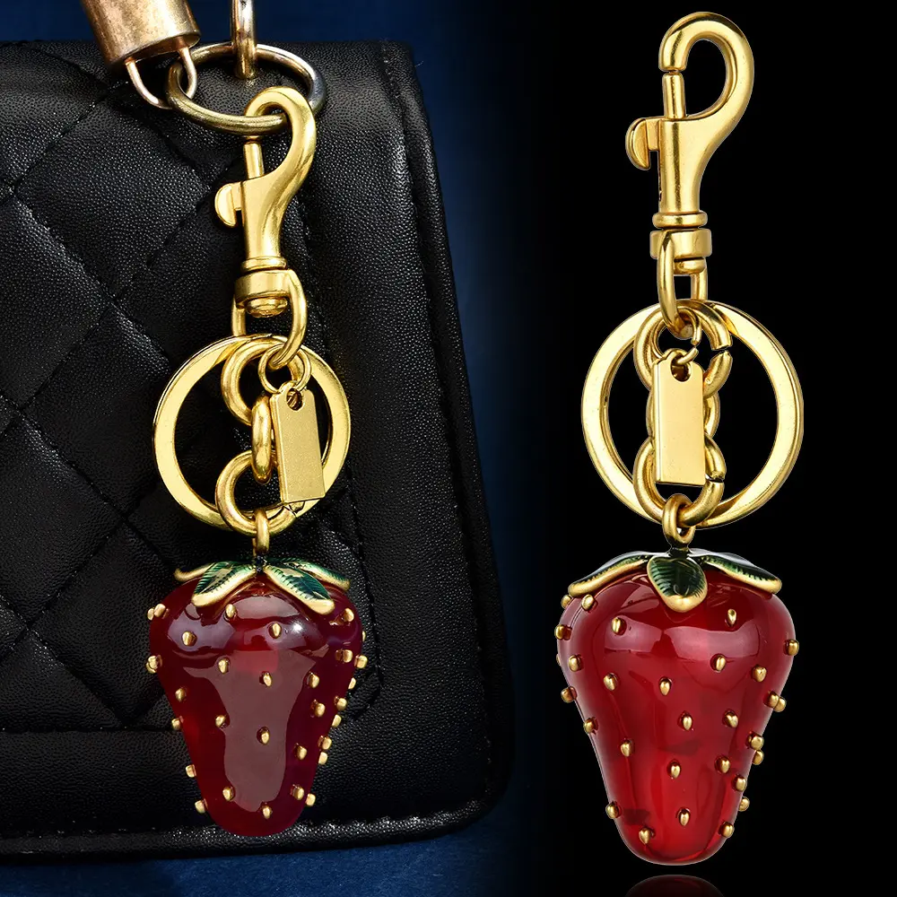 Cute Strawberry Keychain and Bag Accessory, Glossy Enamel Fruit Charm for Women, Anti-Fade Metal Purse Pendant with Lobster Clasp for Handbags, Bag Accessories
