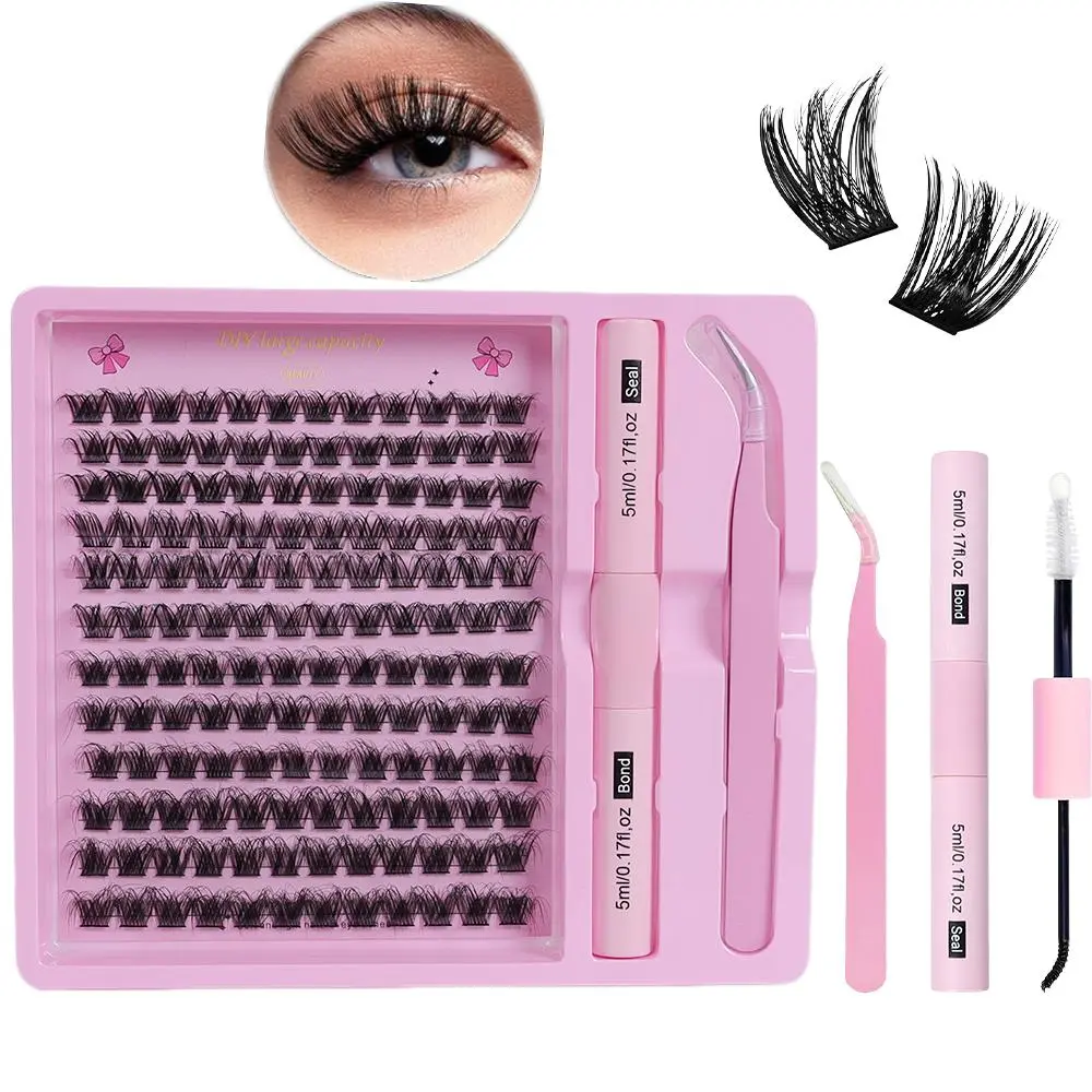 144 eyelash extension set, eyelash extension set, D curly eyelash group set, Wispy personal eyelash set, DIY eyelash extension set, with eyelash glue and a special clip for false eyelashes application, DIY Lash Cluster, Lash Extension Kit