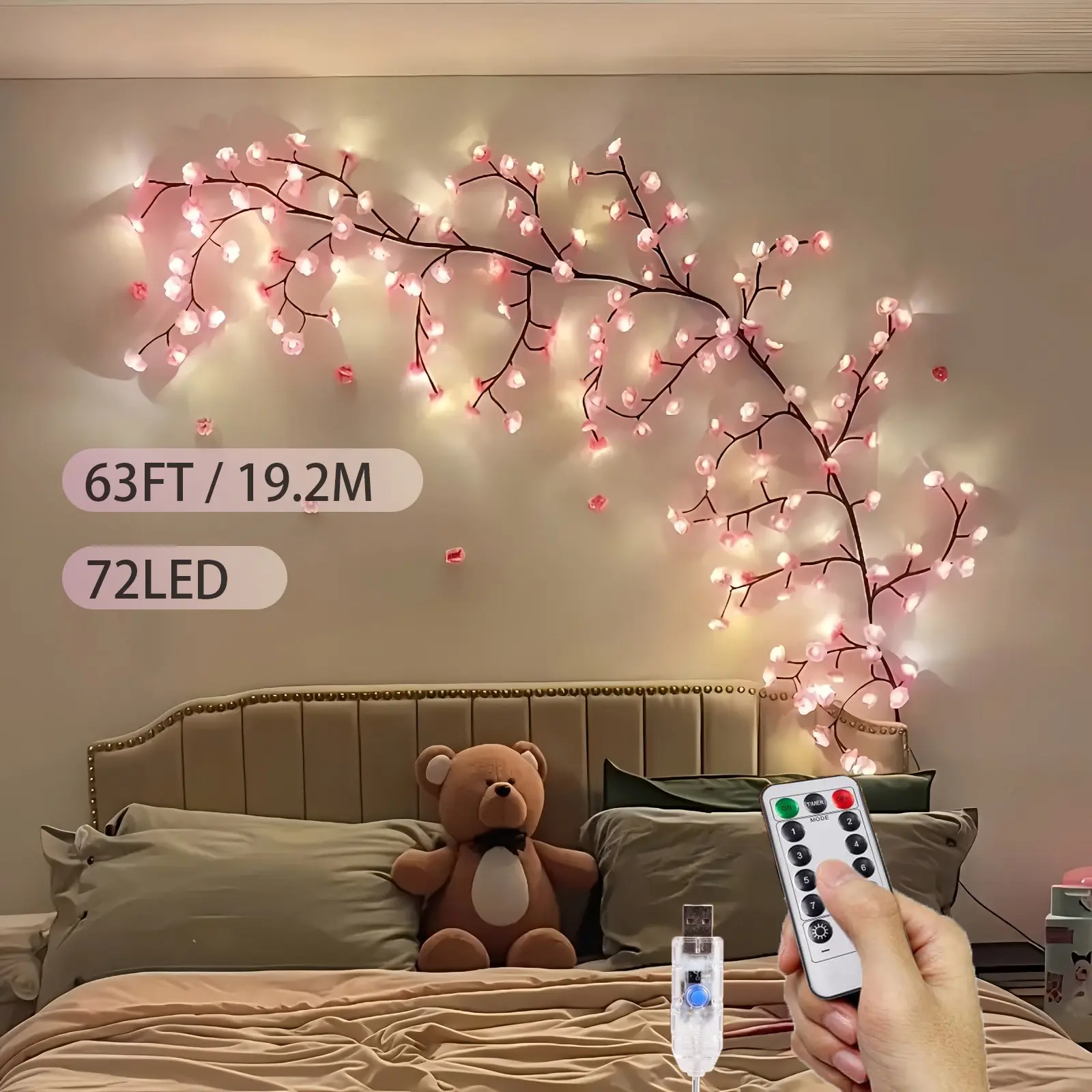 1 Piece Sakura Vine Decor with Birch Tree Branches, 8-Mode DIY Wreath Styling, Warm & Colorful Lights for Bedroom Wedding