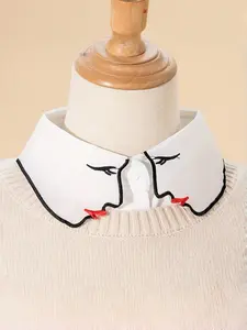 Women's Detachable Shirt Collar with Cat Embroidery, Solid Fake Collar for Sweaters & Jackets, Perfect Gift for Her, Accessories