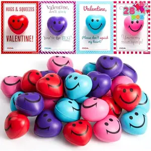28 Packs Heart Shape Stress Ball with Cards Stress Relief Fidget Toy for Valentine Party Favors, Classroom Prize Supplies, Valentines Greeting Cards, Valentine Exchange Gifts