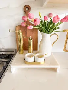 Marble Salt and Pepper Set With Gold Base and Spoons