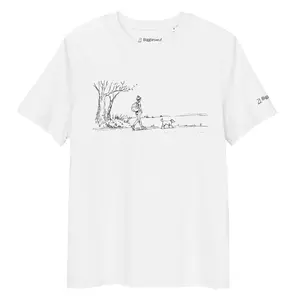 Woman Hiking With Dog (Printed) - Unisex organic cotton t-shirt (multiple colors available)