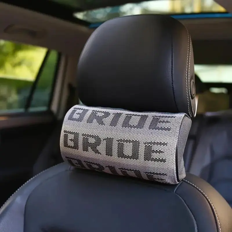 Racing Fabric Car Headrest Pillow, Memory Foam Neck Support Cushion, Comfortable Canvas Seat Headrest for Vehicle Interior Modification, Automotive Car Accessories