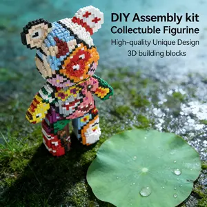 Colorful Patchwork Bear 3D Puzzle Building Blocks Decoration, Bookshelf Home Office Cabinet Decor, Party Living Room TV Stand Display