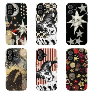 Dreamy Celestial Sun and Moon Case | Vintage P.ierrot Goth Aesthetic | Mystical Starry Night Art Cover | for iPhone 17/16/15/14/13/12/11ProMax Plus for Samsung phones, suitable for both men and women, Perfect Gift for Women Men.A gift for the fans.