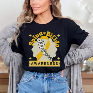 Spina Bifida Awareness Shirt - Warrior & Support Squad Tee - Spina Bifida Ribbon with Spine Gift - Support Spina Bifida Cotton Crewneck Sweater Womenswear Tops Women Lady