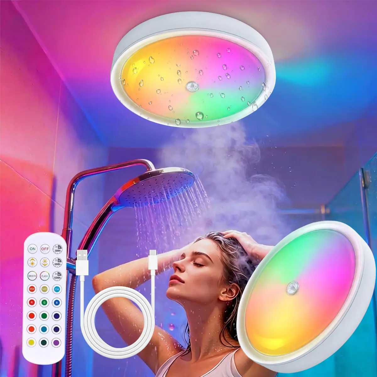 Remote-controlled RGB LED magnetic ceiling lamp, 6-inch dimmable color-changing ceiling lamp, suitable for bedrooms, bathrooms, children's rooms and party settings