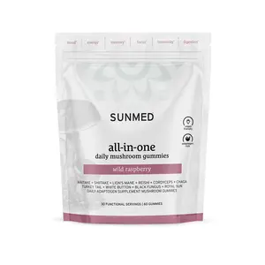 Sunmed All-in-One Daily Mushroom Gummies - Wild Raspberry Flavor - 60 Count - 10 Adaptogenic Mushrooms - Vegan & Third-Party Tested - 30-Day Money-Back Guarantee - Healthcare